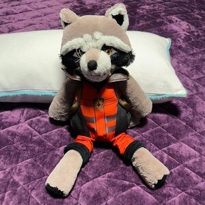 Plush Raccoon Toy in Red Outfit